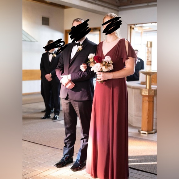 Maroon Long Bridesmaids Dress - size 14 - Picture 3 of 3